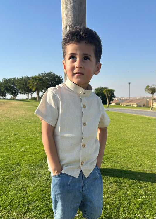 Boys Beige Linen Shirt