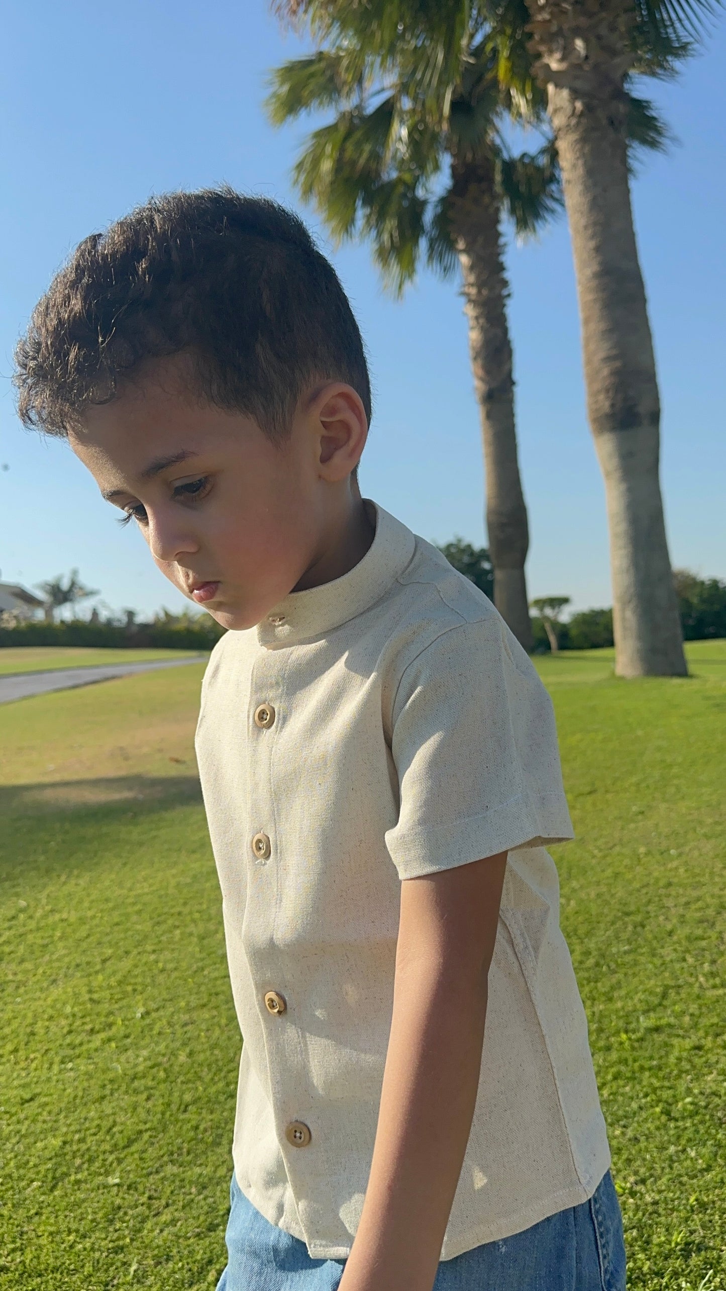 Boys Beige Linen Shirt